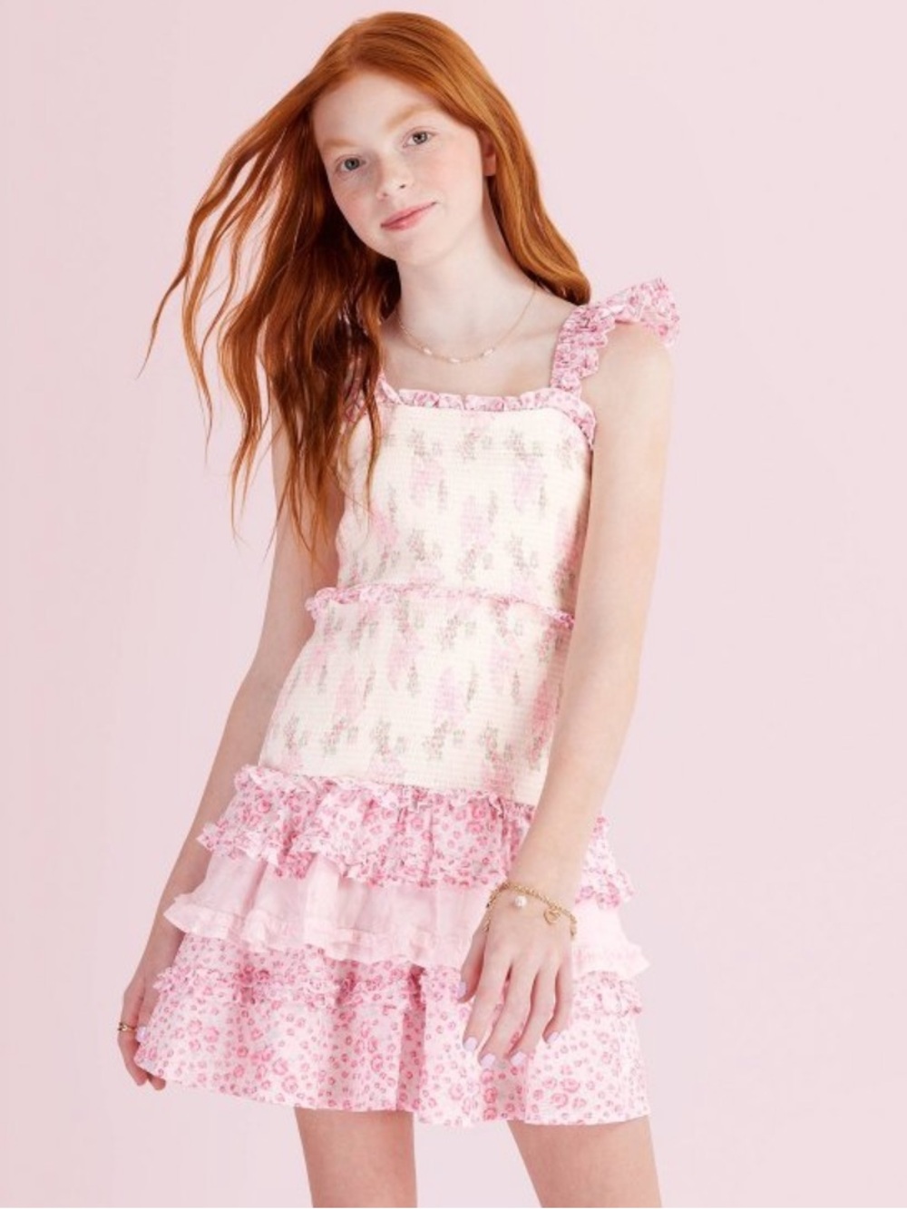 LoveShackFancy x Target | Elvie Blooming Bows Smocked Tiered Ruffle Dress Pink